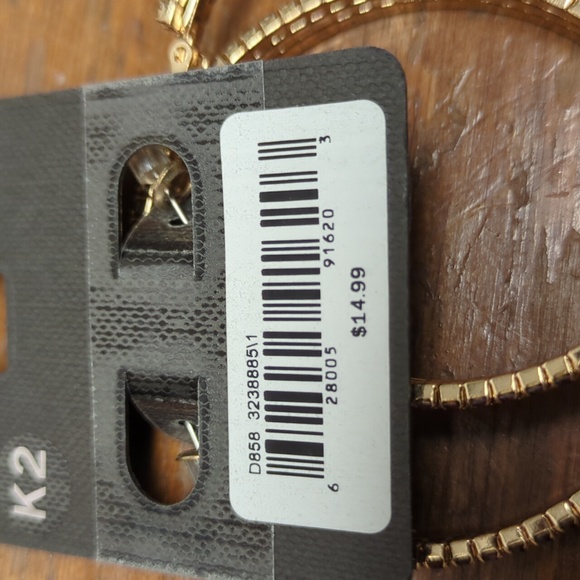 Lightweight Red Rhinestone & Gold Tone 2" Hoop Earrings - New - Picture 5 of 5